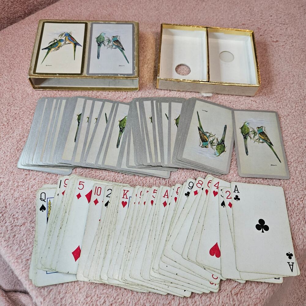 Vintage Congress Playing Cards Cel-U-Tone Finish Parrots Double Deck Set